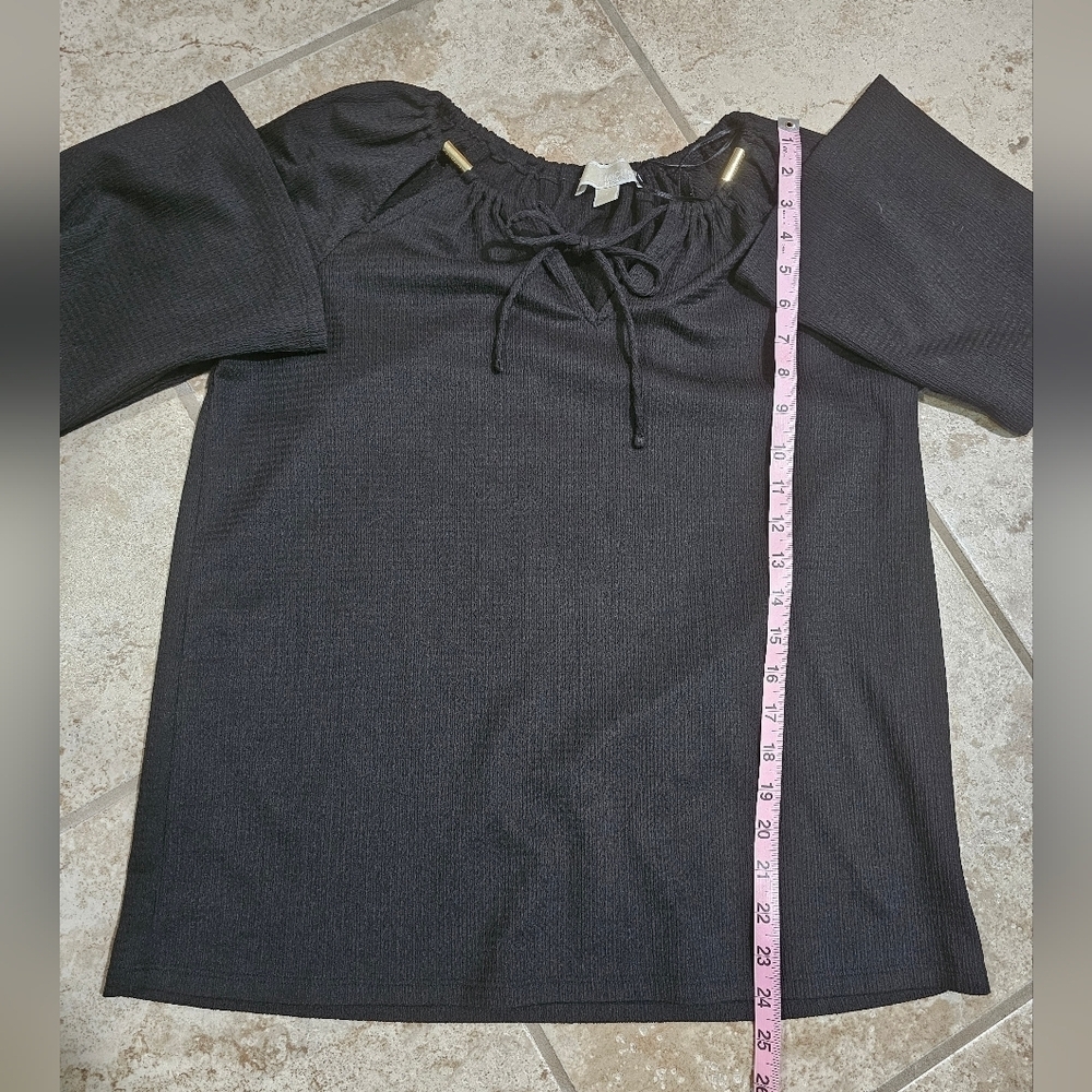 Michael Michael Kors Black Peasant Blouse S Gold Accent Knit Minimalist Luxury - Picture 7 of 7